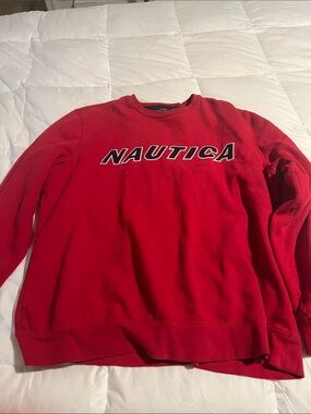 Nautica Men’s Red Crewneck Sweatshirt with Embroidered Logo